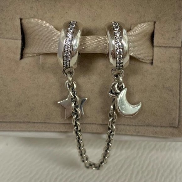 Pandora Half Moon and Star Safety Chain Charm - Picture 3 of 9